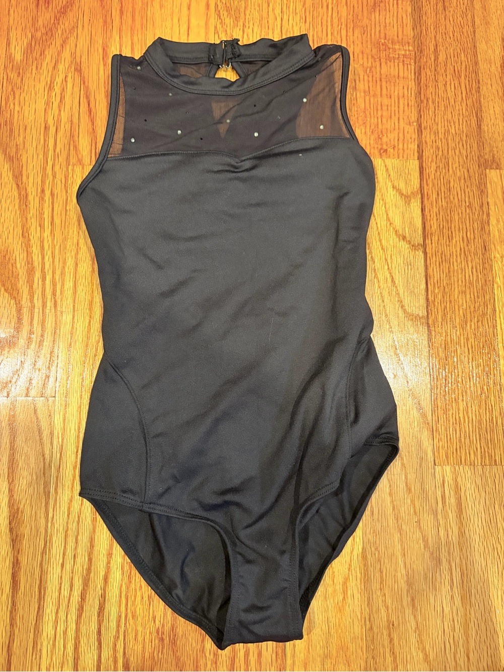 Mirella Black Sleeveless Leotard with Mesh Yoke